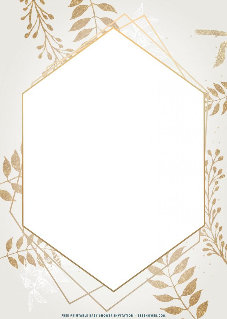 Free Printable Modern Gold Frame Birthday Invitation Templates With Hexagon Frame and White Color