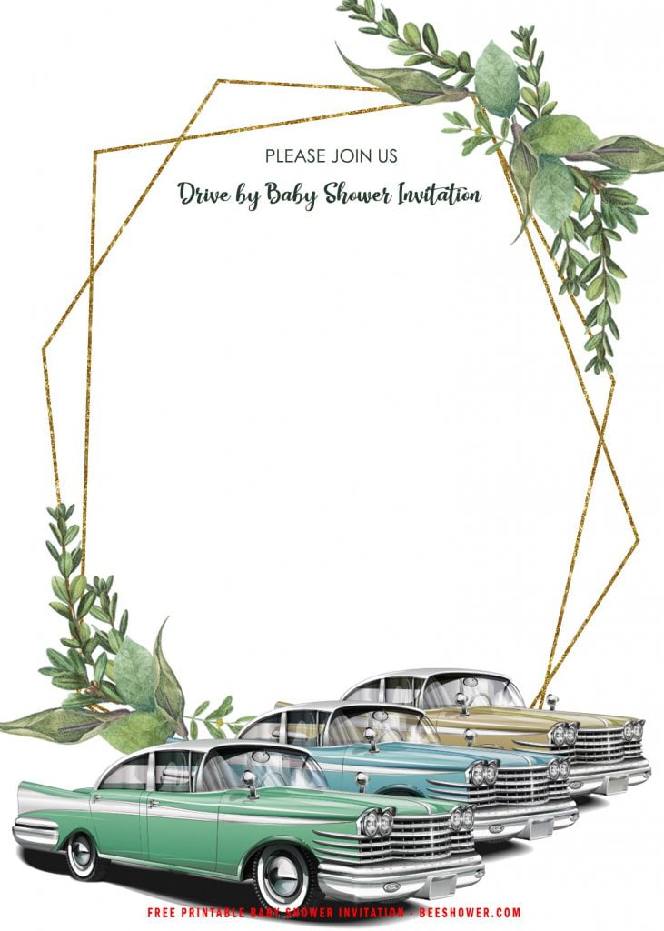 Free Printable Green Eucalyptus Drive By Party Invitation Templates With Vintage Car