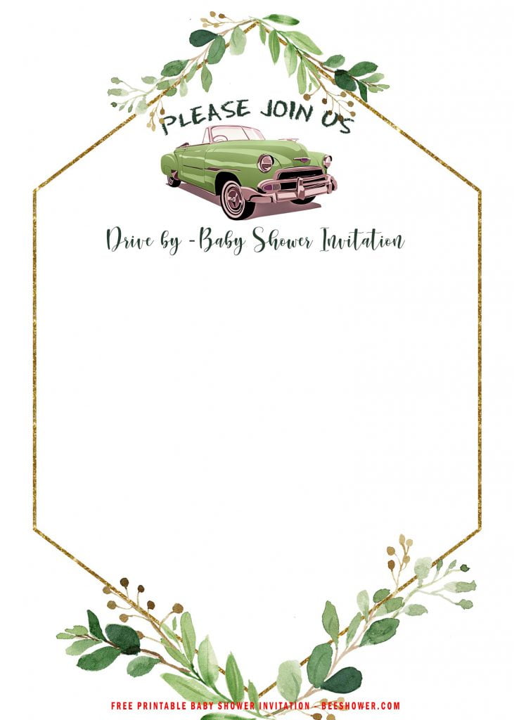 Free Printable Greenery Gold Drive By Party Invitation Templates With Eucalyptus Flowers