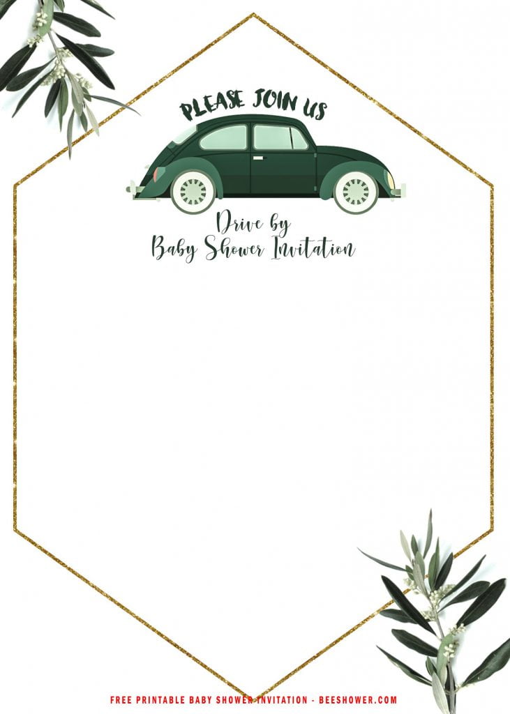 Free Printable Greenery Gold Drive By Party Invitation Templates With Green Foliage