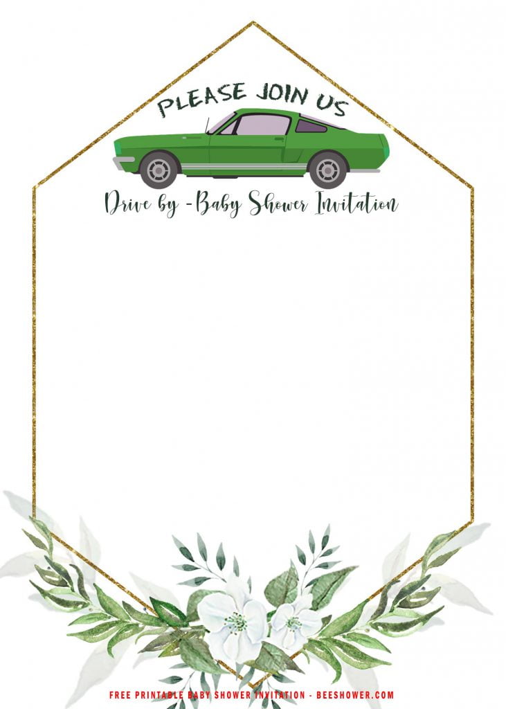 Free Printable Greenery Gold Drive By Party Invitation Templates With Gold Text Frame
