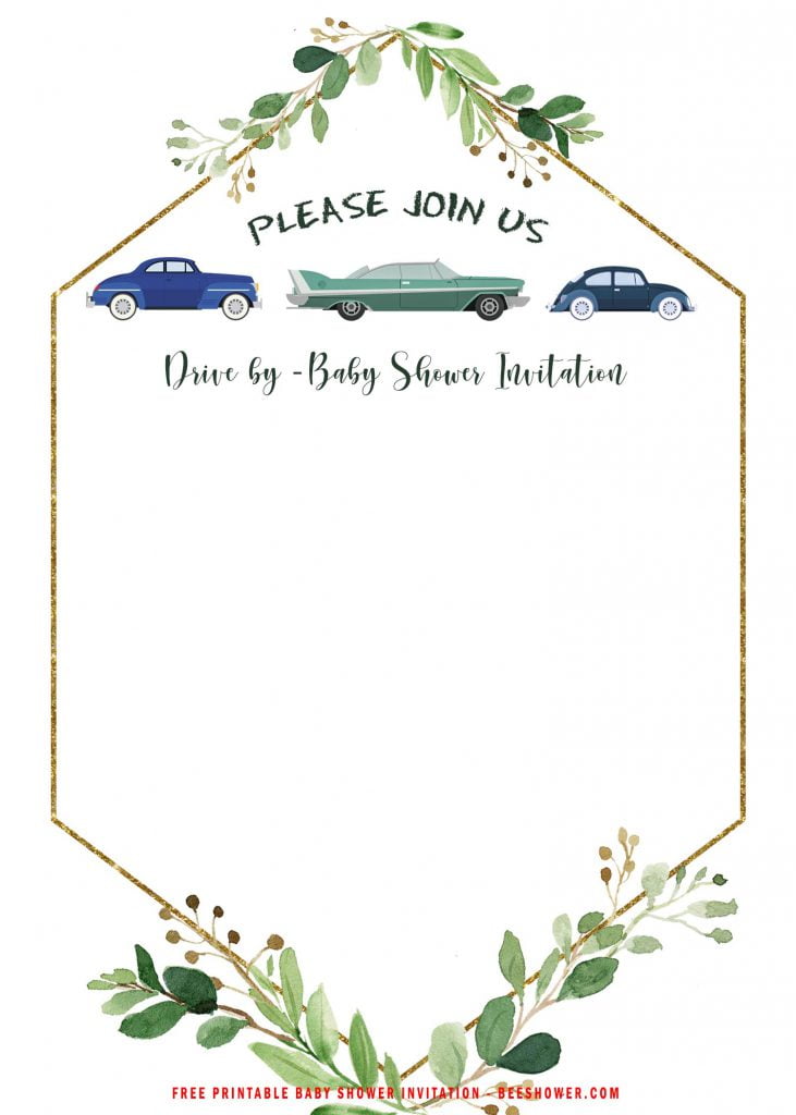 Free Printable Greenery Gold Drive By Party Invitation Templates With Cute Car