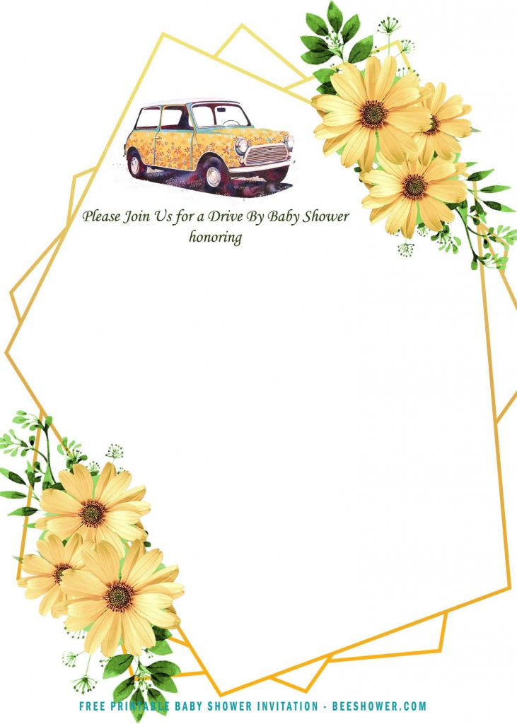 Free Printable Oh Baby Sunflower Drive By Baby Shower Invitation Templates With Portrait Orientation Cards