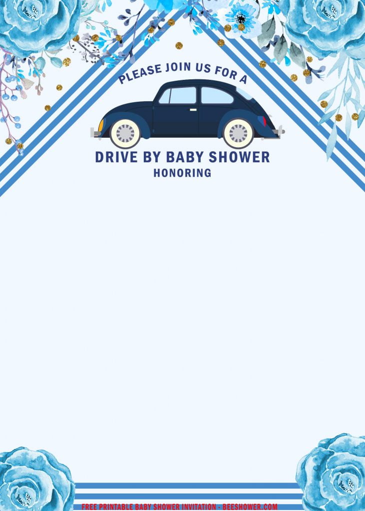 Free Printable Blue Roses Drive By Baby Shower Invitation Templates With 