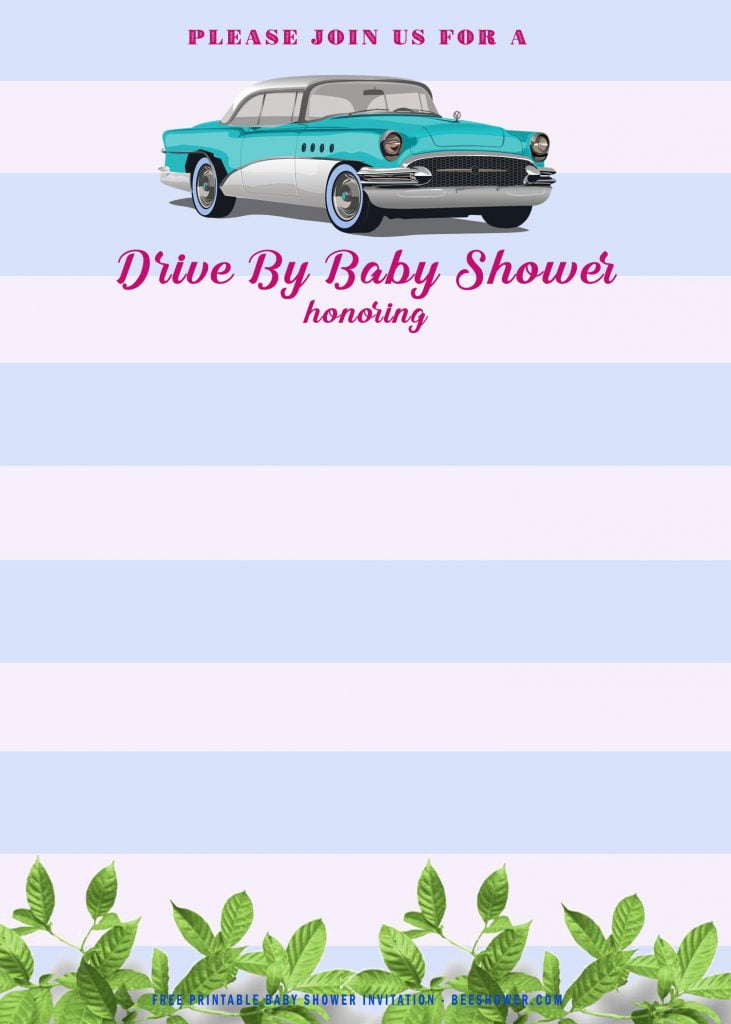 Free Printable Blue Floral Drive By Baby Shower Invitation Templates With Space For Party Details