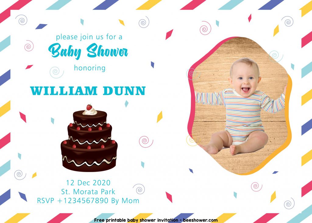Happy Cake For Kids Invitation Templates With Photo Frame and Envelope Style Border