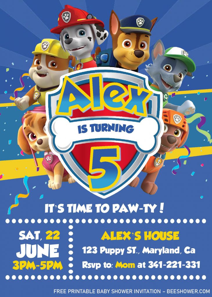 Paw Patrol Invitation Templates - Editable With MS Word and has Chase, Marshall, Skye