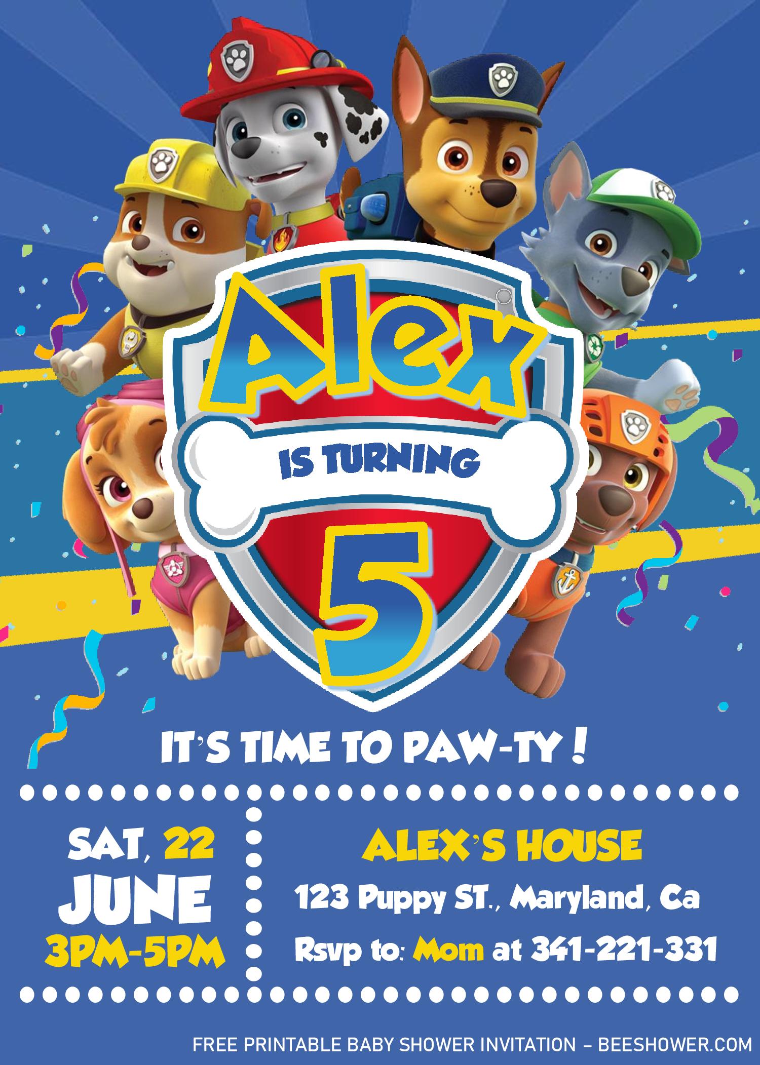Paw Patrol Invitation Templates Editable With MS Word Beeshower