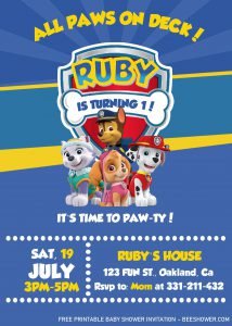 Paw Patrol Invitation Templates - Editable With MS Word and decorated wit Blue Background
