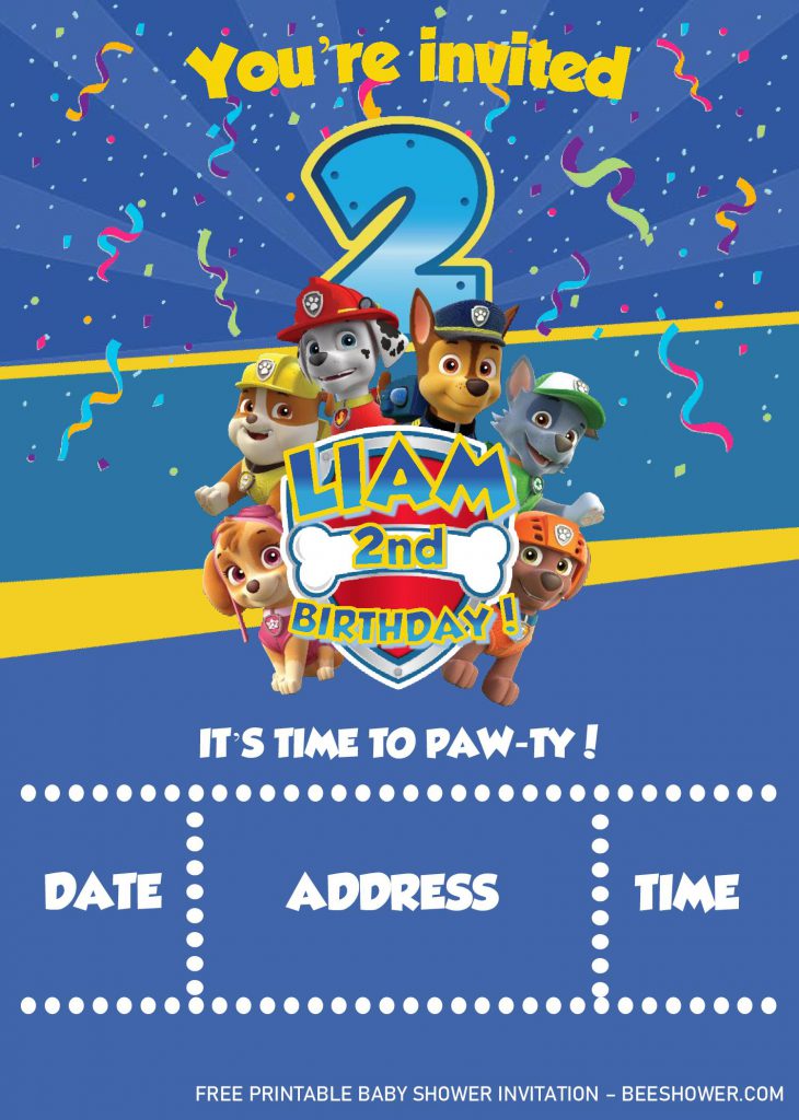 Paw Patrol Invitation Templates - Editable With MS Word and has Radial Burst Effect Comic