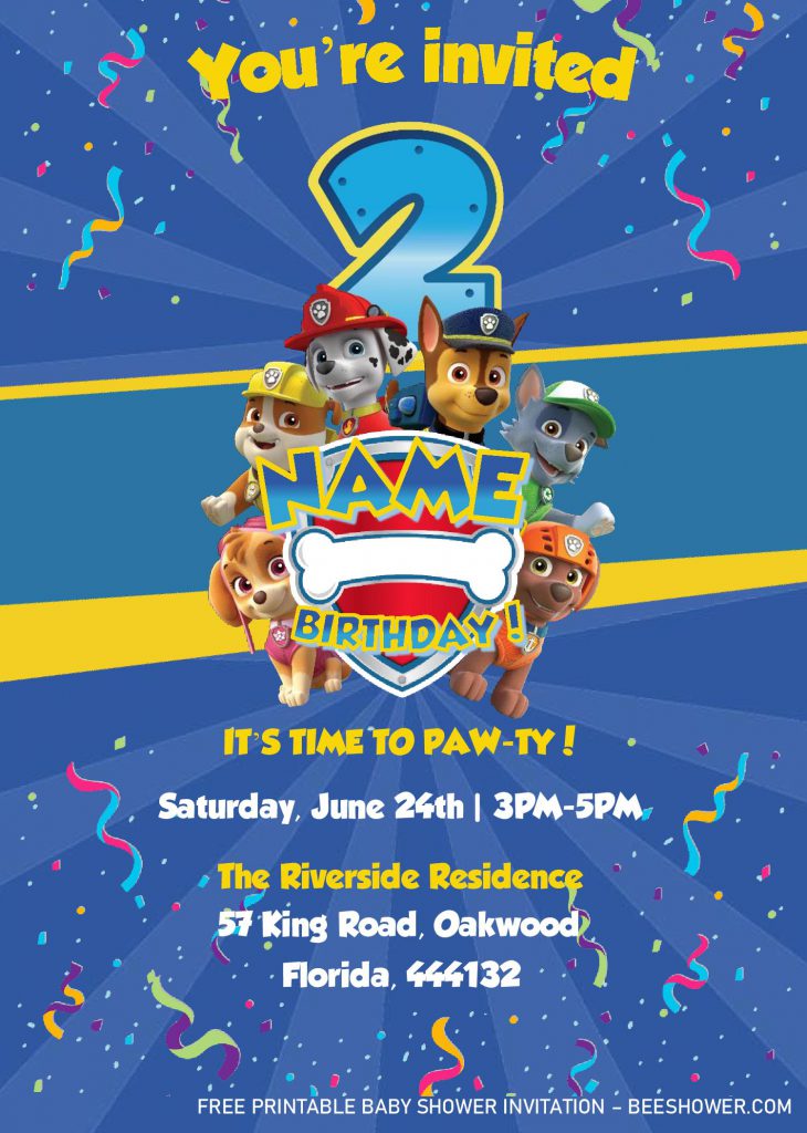 Paw Patrol Invitation Templates - Editable With MS Word and has cute Paw Patrol Characters
