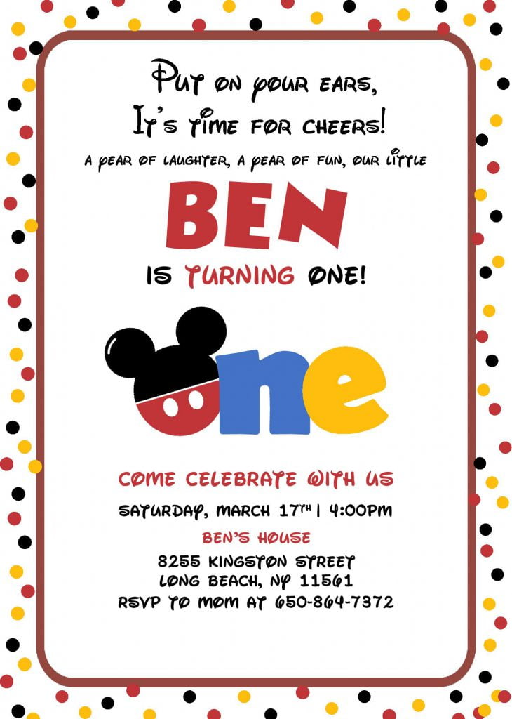 Cute Mickey Mouse Invitation Templates - Editable With MS Word and has cute fonts