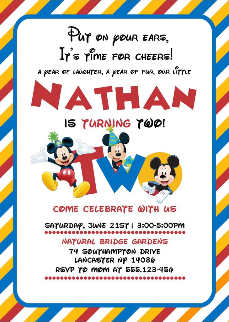 Cute Mickey Mouse Invitation Templates - Editable With MS Word and has mickey mouse graphics