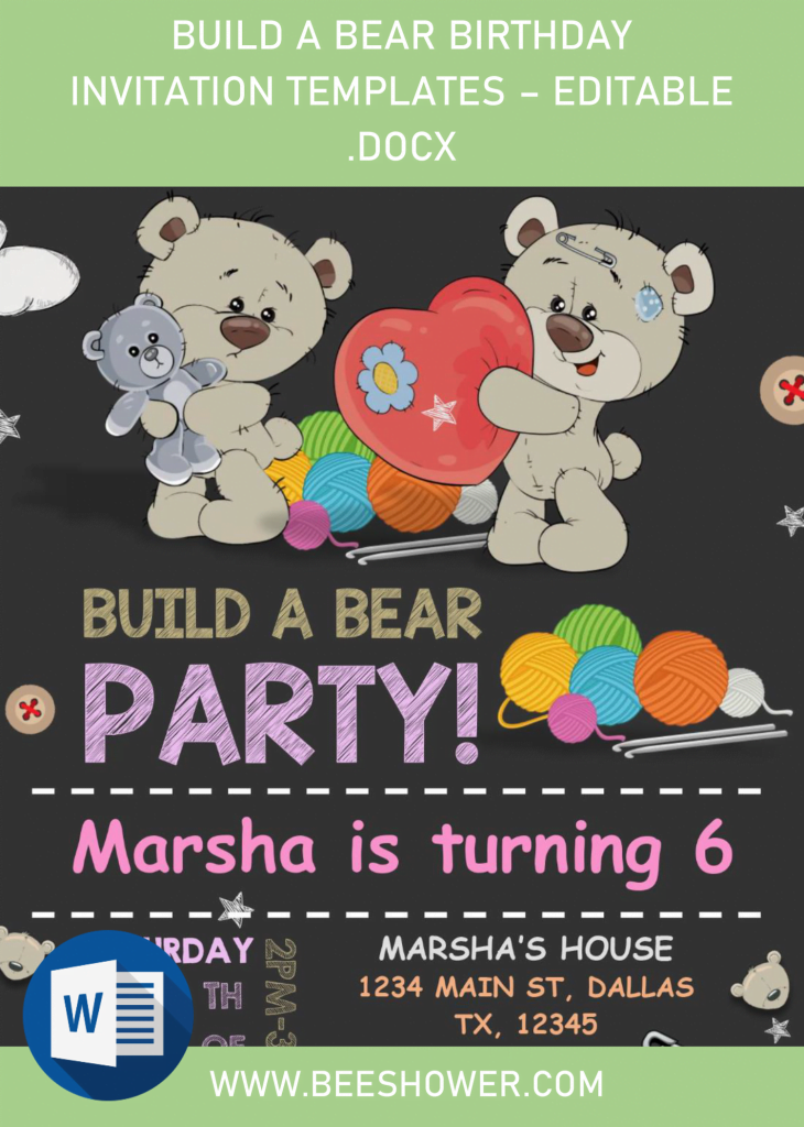 Build A Bear Birthday Invitation Templates - Editable .Docx