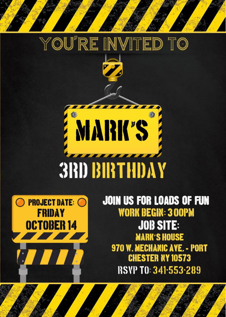 Construction Birthday Invitation Templates - Editable With MS Word and has 