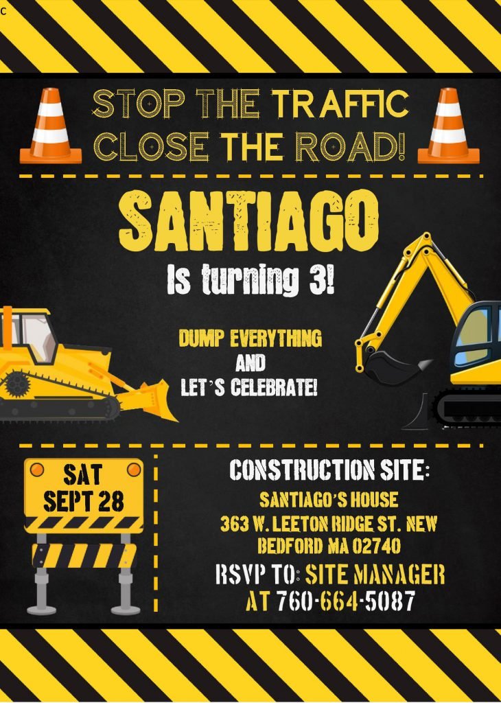 Construction Birthday Invitation Templates - Editable With MS Word and has blackboard style background