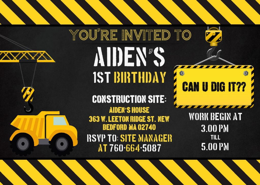 Construction Birthday Invitation Templates - Editable With MS Word and has landscape orientation card