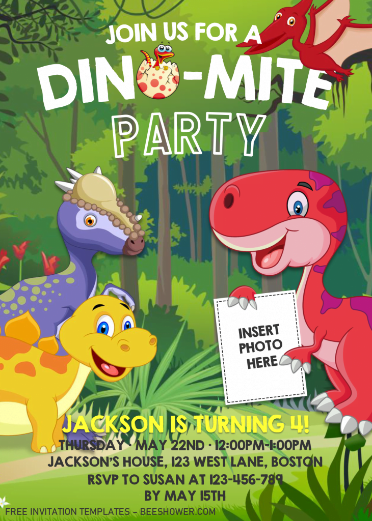 Dinosaur Invitation Templates - Editable .Docx and has picture or photo frame