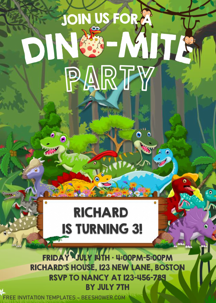 Dinosaur Invitation Templates - Editable .Docx and has cool dinosaur graphics