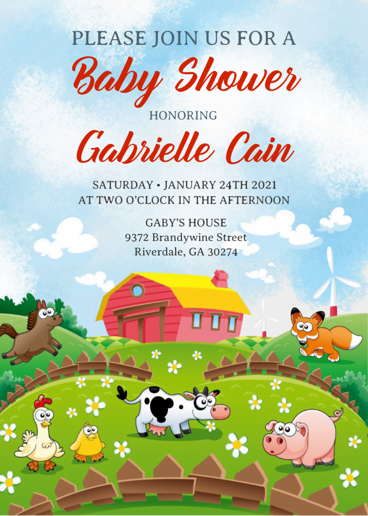 Farm Animals Invitation Templates - Editable .Docx and has cartoon farm 