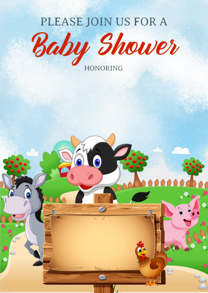 Farm Animals Invitation Templates - Editable .Docx and has blue sky background