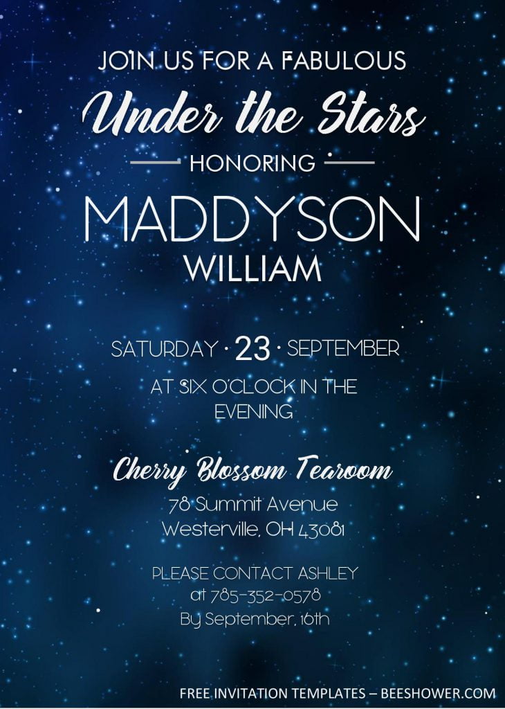 Galaxy Birthday Invitation Templates - Editable With MS Word and has dark blue space background
