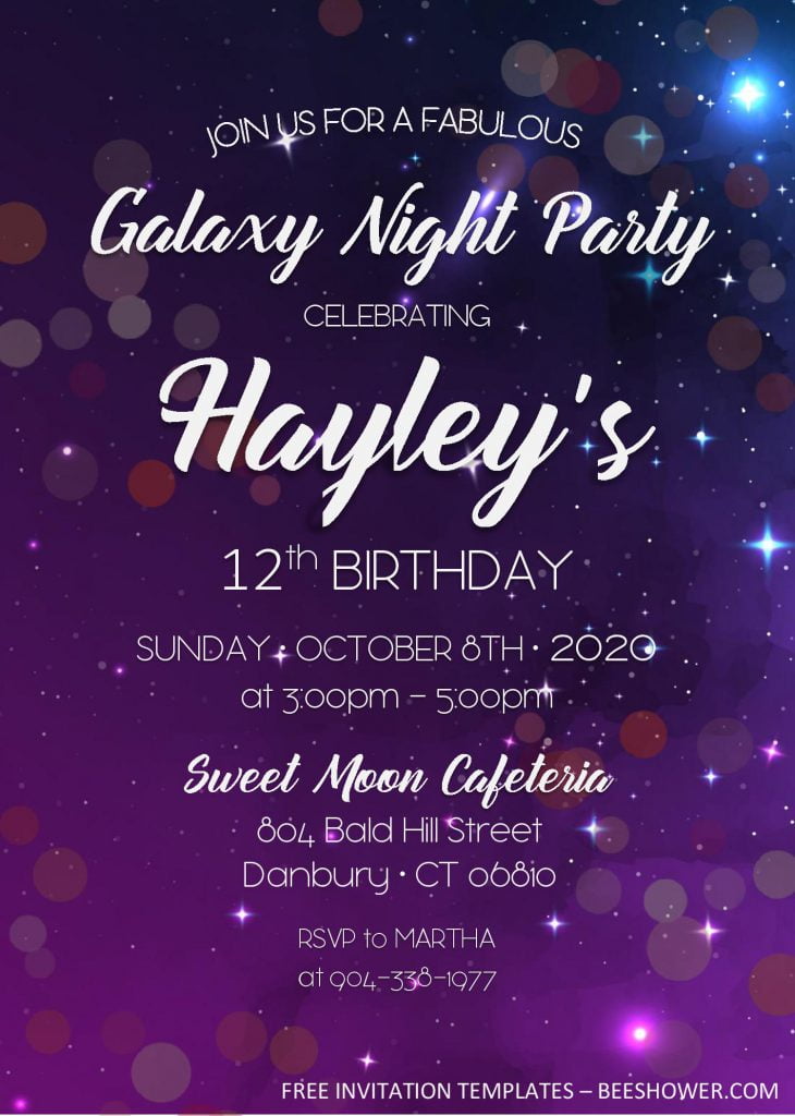 Galaxy Birthday Invitation Templates - Editable With MS Word and has portrait orientation card