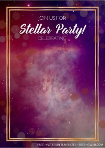 Galaxy Birthday Invitation Templates - Editable With MS Word and has gold text frame