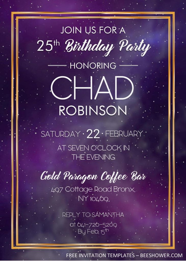 Galaxy Birthday Invitation Templates - Editable With MS Word and has beautiful constellation stars background
