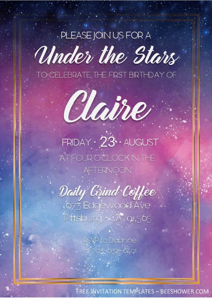 Galaxy Birthday Invitation Templates - Editable With MS Word and has cosmos background