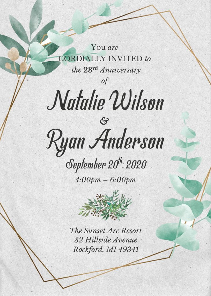 Greenery Gold Geometric Invitation Templates - Editable With MS Word and has soft color scheme