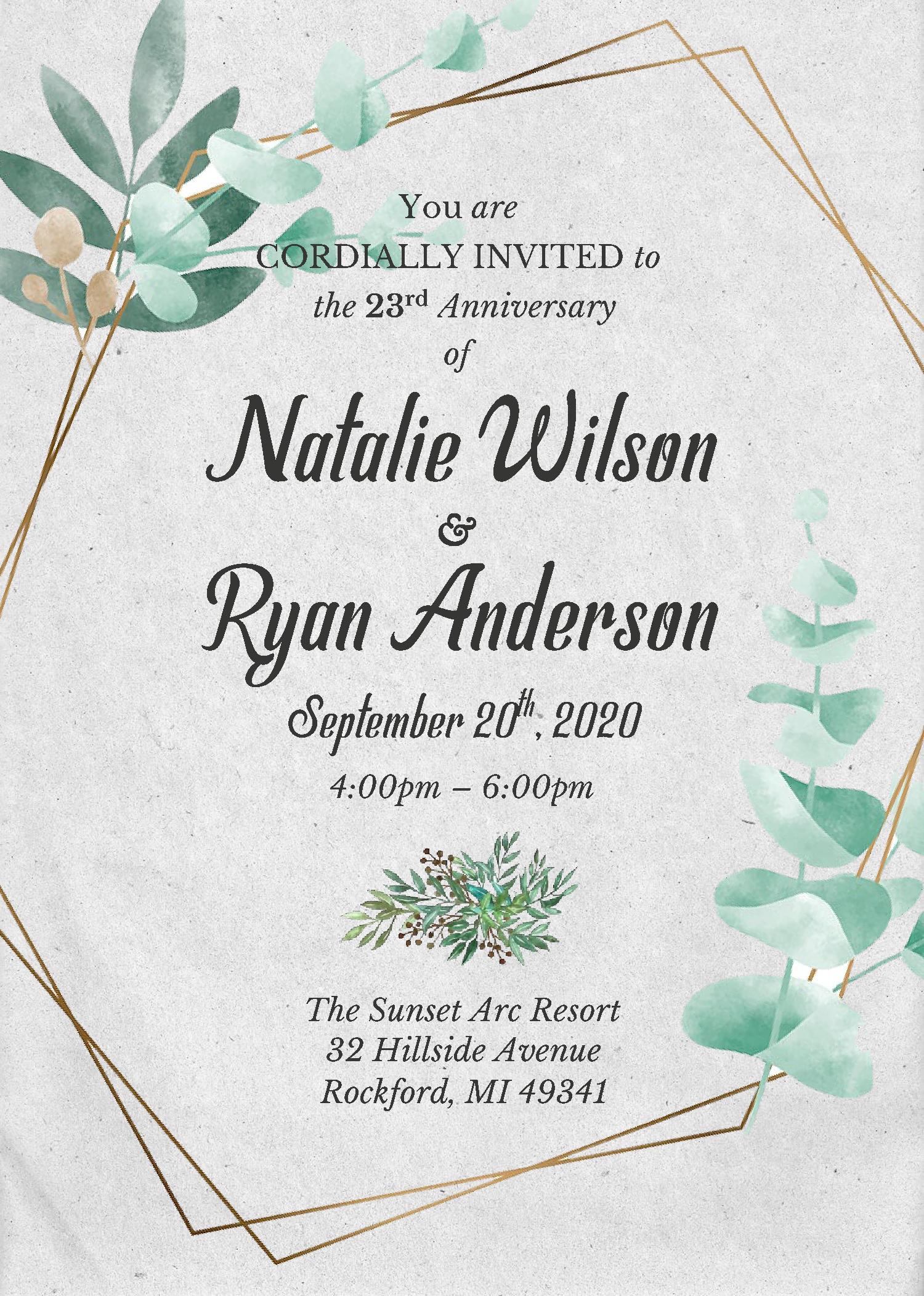 Download Greenery Gold Geometric Invitation Templates – Editable With ...
