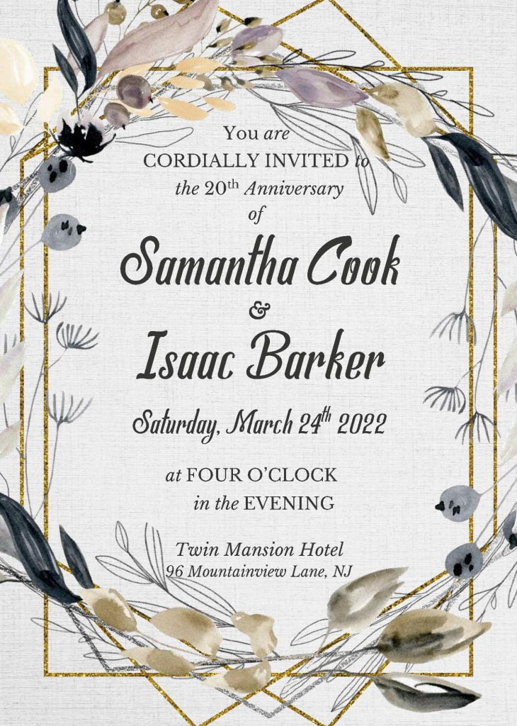 Greenery Gold Geometric Invitation Templates - Editable With MS Word and has Canvas background