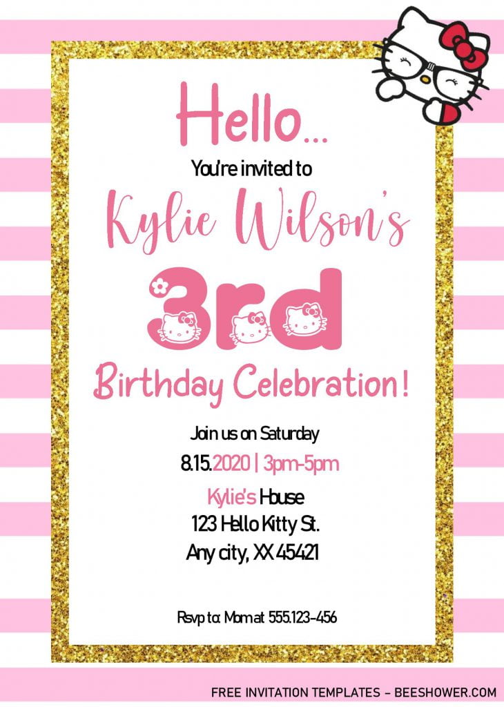 Hello Kitty Invitation Templates - Editable With MS Word and Has pink stripes