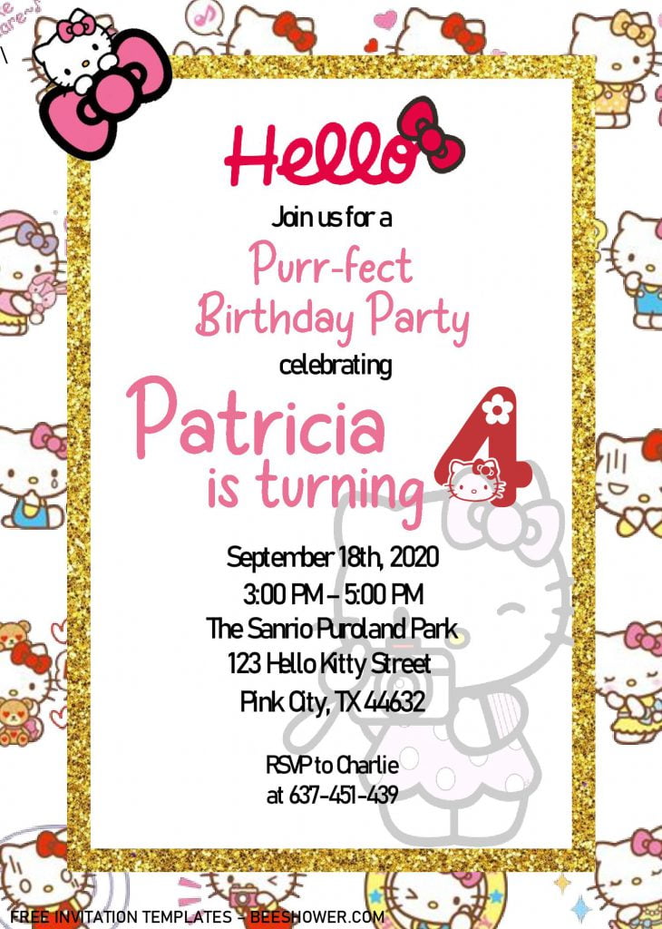 Hello Kitty Invitation Templates - Editable With MS Word and Has hello kitty background