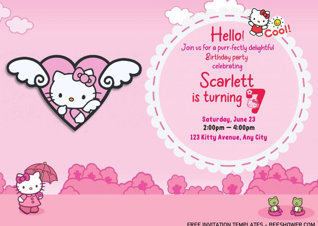 Hello Kitty Invitation Templates - Editable With MS Word and has landscape orientation 