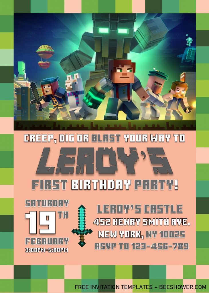 Minecraft Birthday Invitation Templates - Editable With MS Word and has cool minecraft fonts
