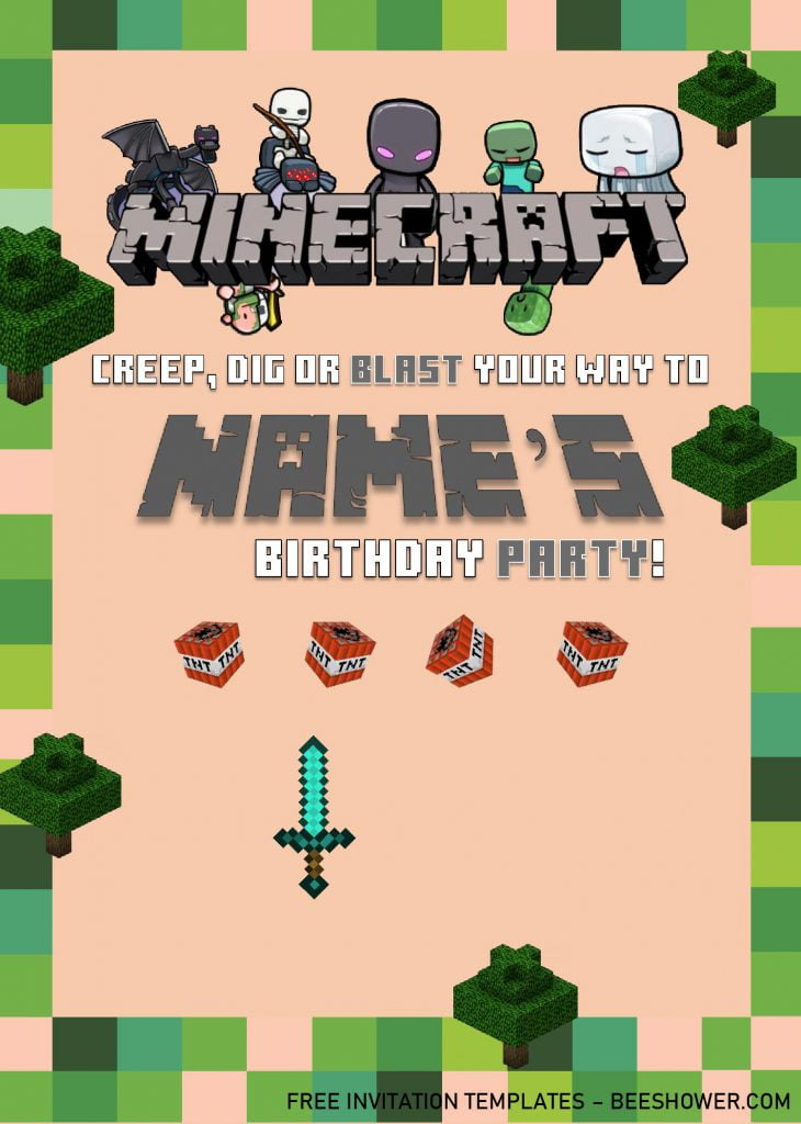 Minecraft Birthday Invitation Templates - Editable With MS Word and has