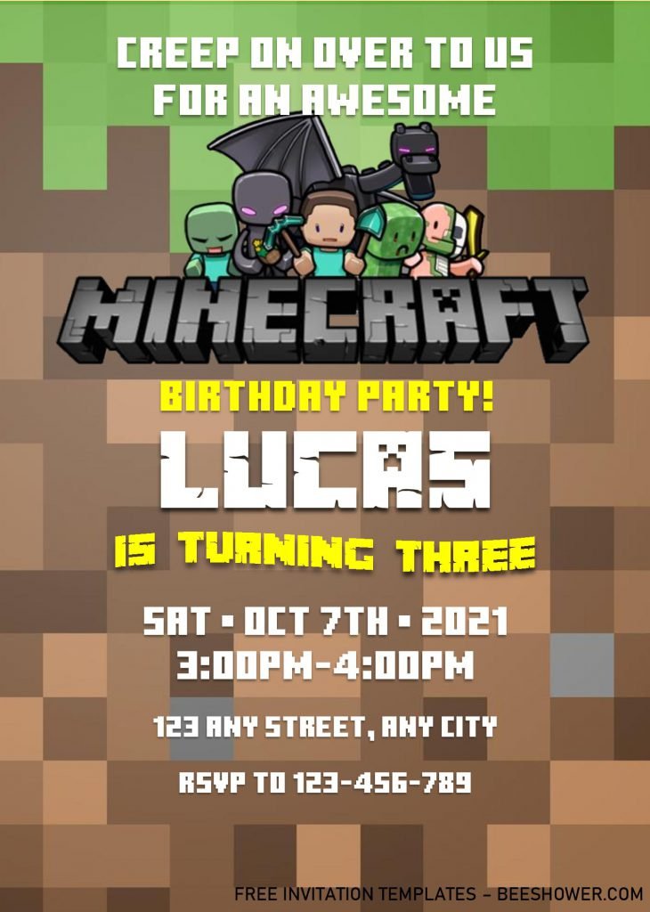 Minecraft Birthday Invitation Templates - Editable With MS Word and has minecraft characters