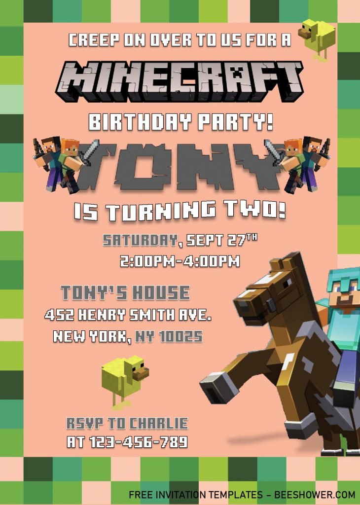 Minecraft Birthday Invitation Templates - Editable With MS Word and has minecraft logo