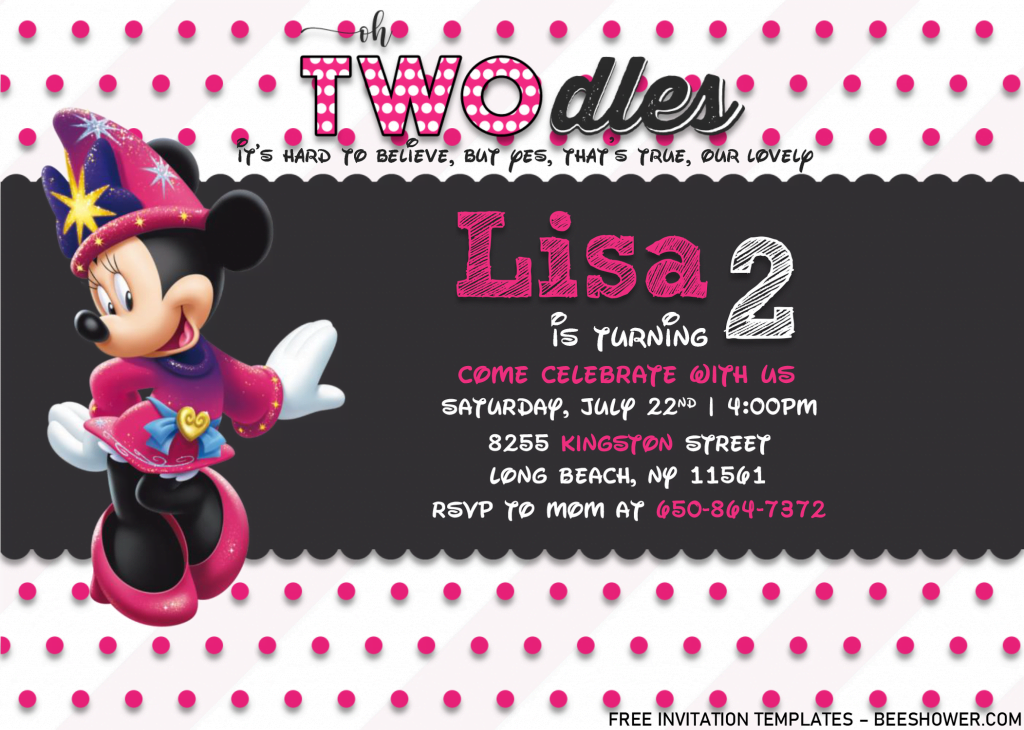 Minnie Mouse Invitation Templates - Editable DOCX With Microsoft Word and has pink dots