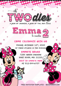 Minnie Mouse Invitation Templates - Editable DOCX With Microsoft Word and has Minnie mouse graphics