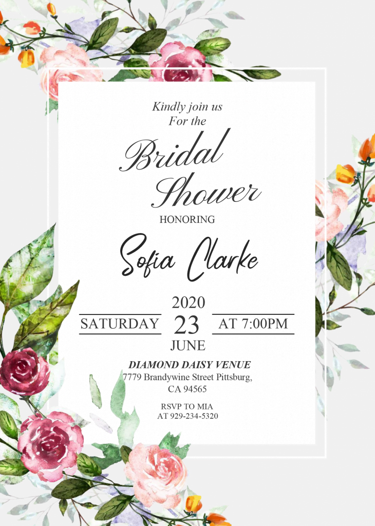 Modern Floral Invitation Templates - Editable .Docx and Has White Text Frame