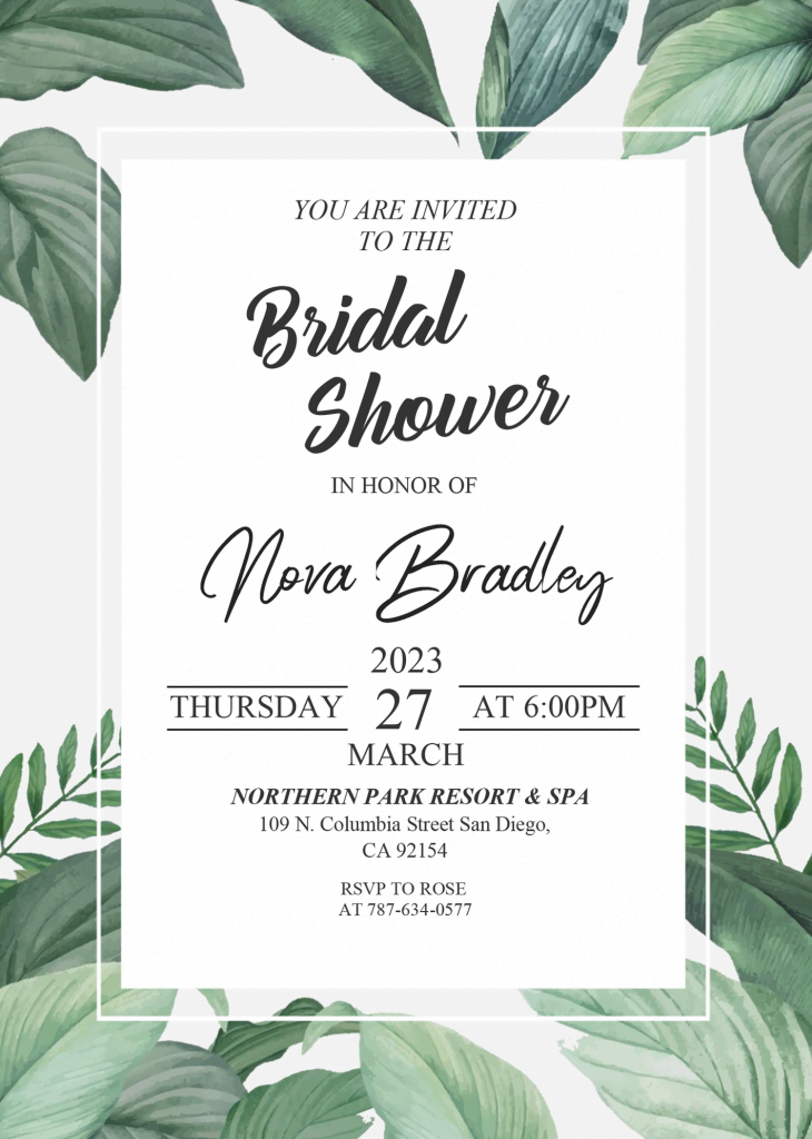 Modern Floral Invitation Templates - Editable .Docx and Has Aesthetic Green Leaves Background
