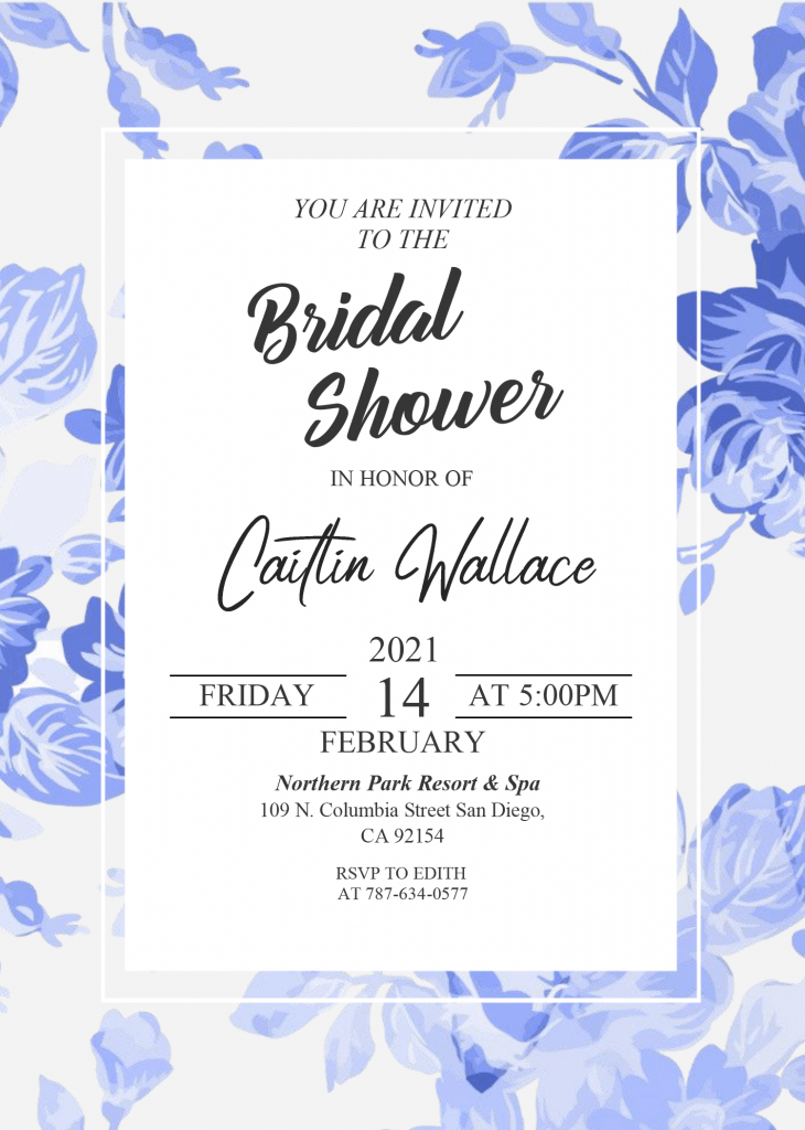 Modern Floral Invitation Templates - Editable .Docx and Has Blue Floral Background