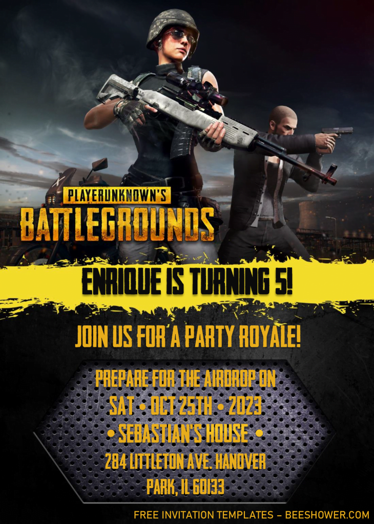 PUBG Birthday Invitation Templates - Editable .DOCX With MS Word and has cool font styles