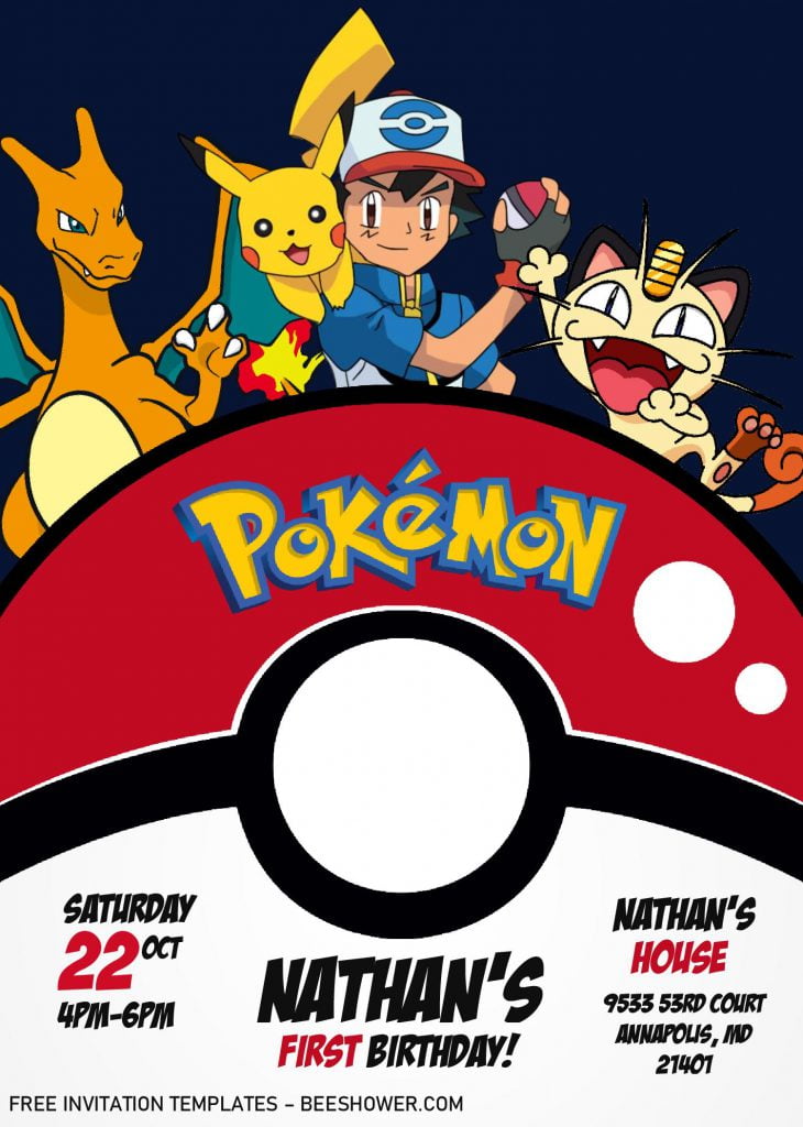 Pokemon Invitation Templates - Editable With MS Word and has deep blue background