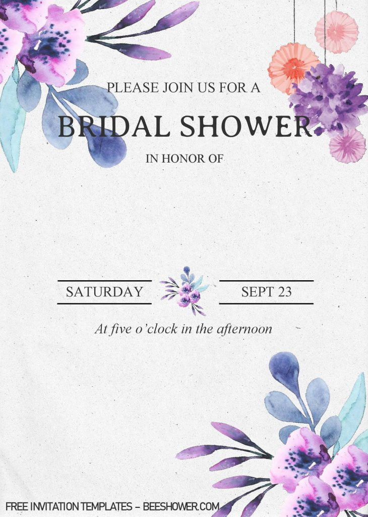 Purple Floral Invitation Templates - Editable With MS Word and has portrait orientation