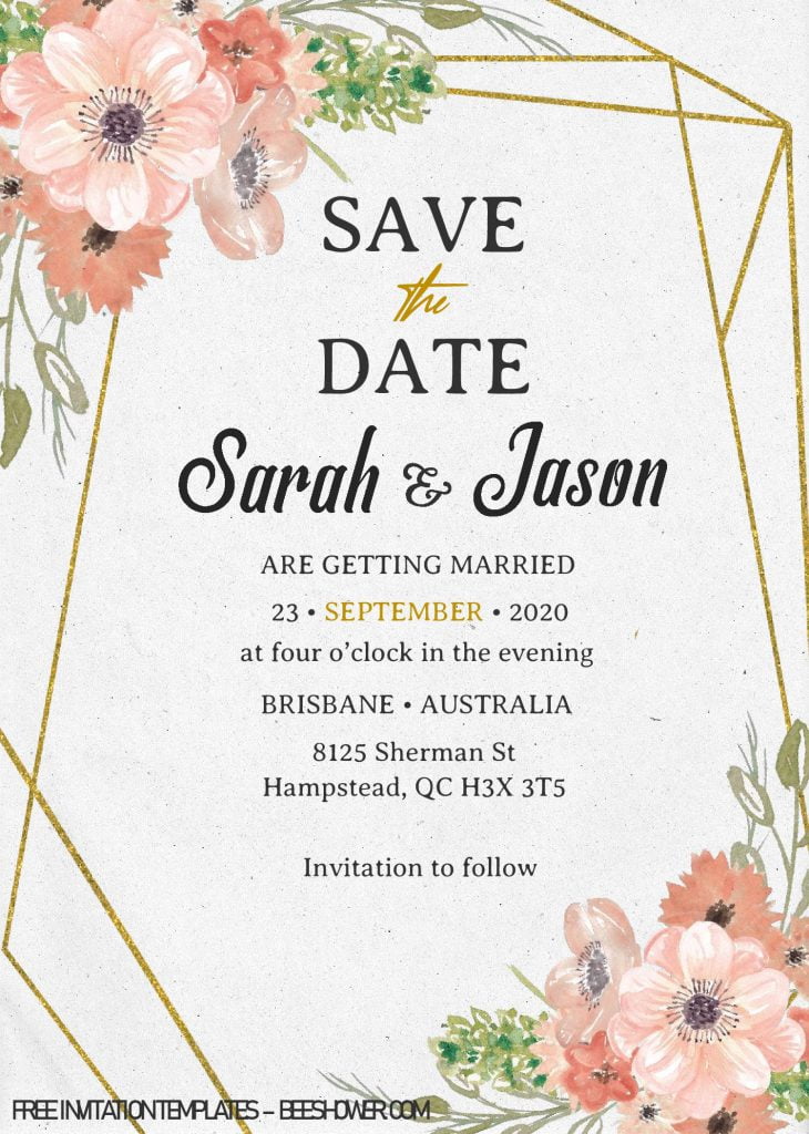 Save The Date Invitation Templates - Editable With MS Word and has hand-painted florals