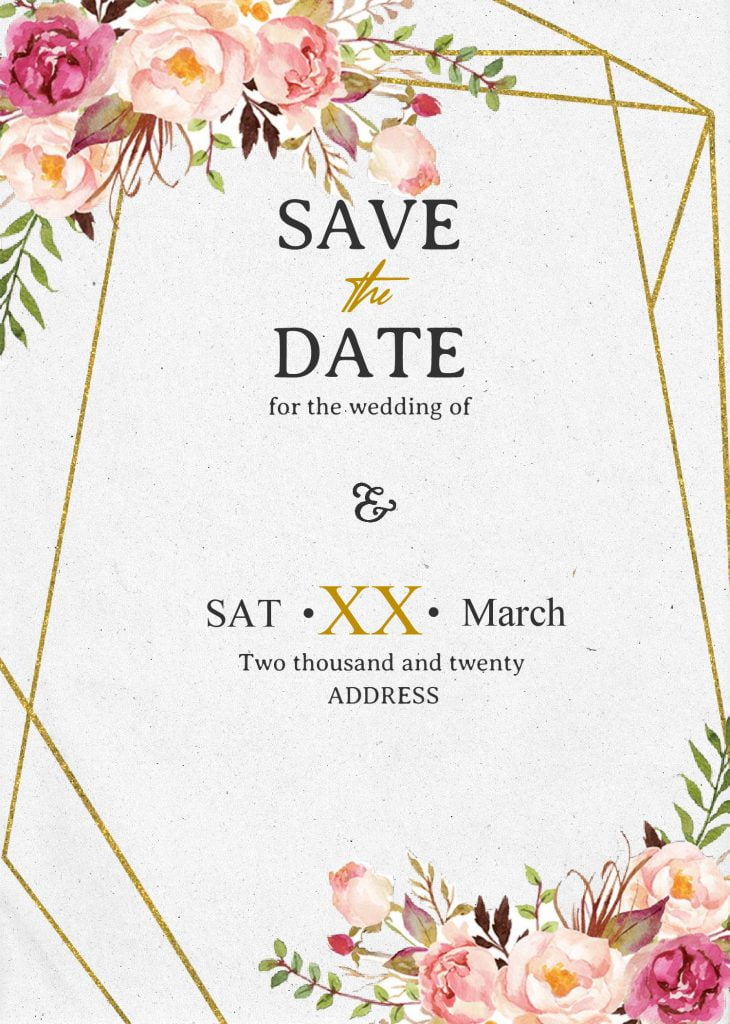 Save The Date Invitation Templates - Editable With MS Word and has Gold Geometric Text Frame